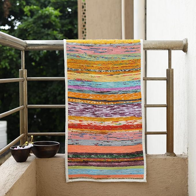 Trade Star Cotton Area Rug Runner Table Placemat Decorative Upcycled Fabric Reversible Handloomed Bedside Runner Perfectly Designer Premium Quality Dinning Table Runner (White)