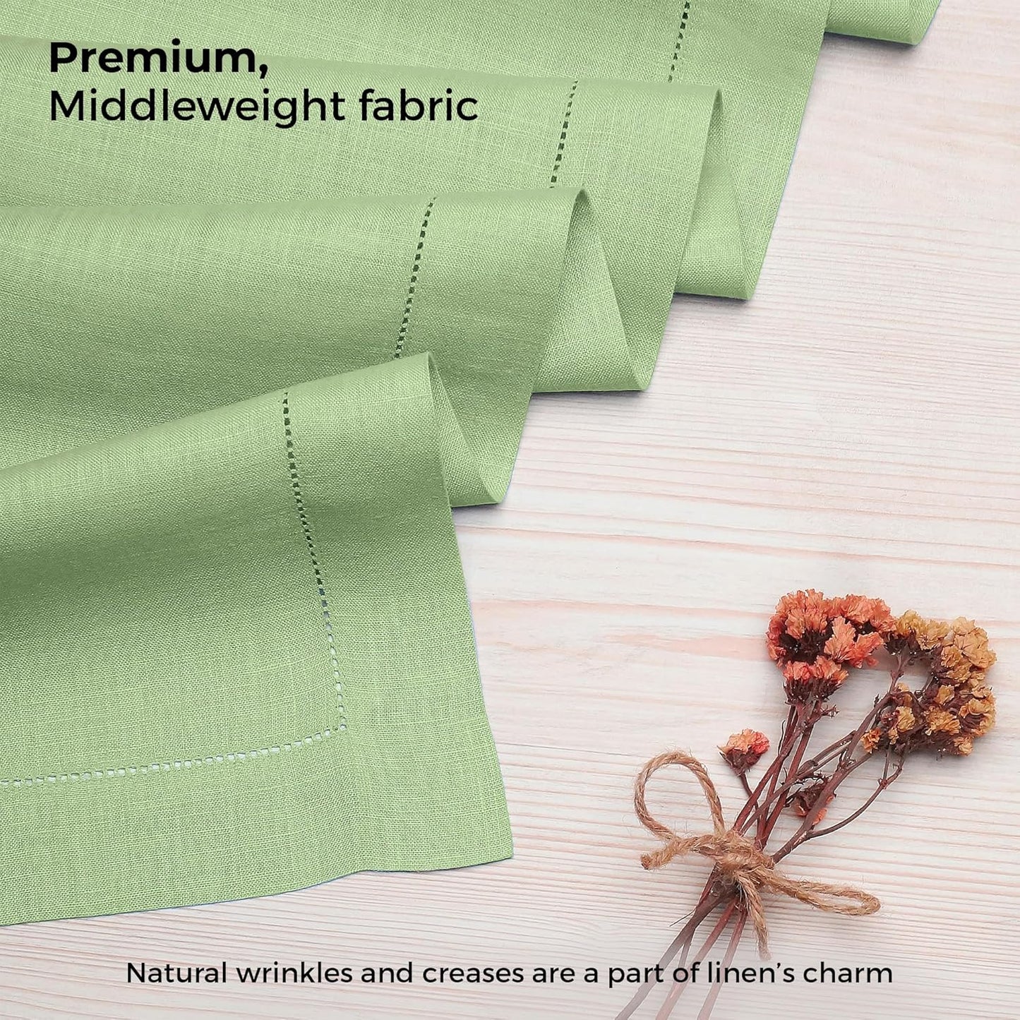 D'Moksha Homes Linen Sage Green Table Runner 84 Inches Long - 100% Pure Linen Table Runner 14 x 84 Inch for Fall, Autumn and Halloween - Classic Hemstitch