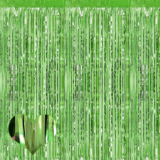 4 Pack Fringe Curtain Backdrop, 3.2Ft x 6.6Ft Light Green Metallic Tinsel Foil Fringe Streamers Background for Photo Booth Birthday Wedding Baby Shower Carnival Easter Mother’s Day Party Decorations