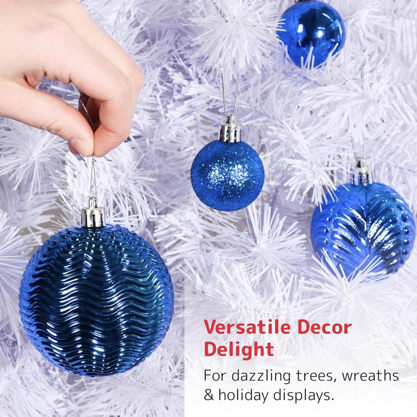 PREXTEX Shatterproof Christmas Ball Ornaments - 36pcs Blue Decorations with Hanging Loop in 6 Styles and 3 Sizes - Midnight Blue
