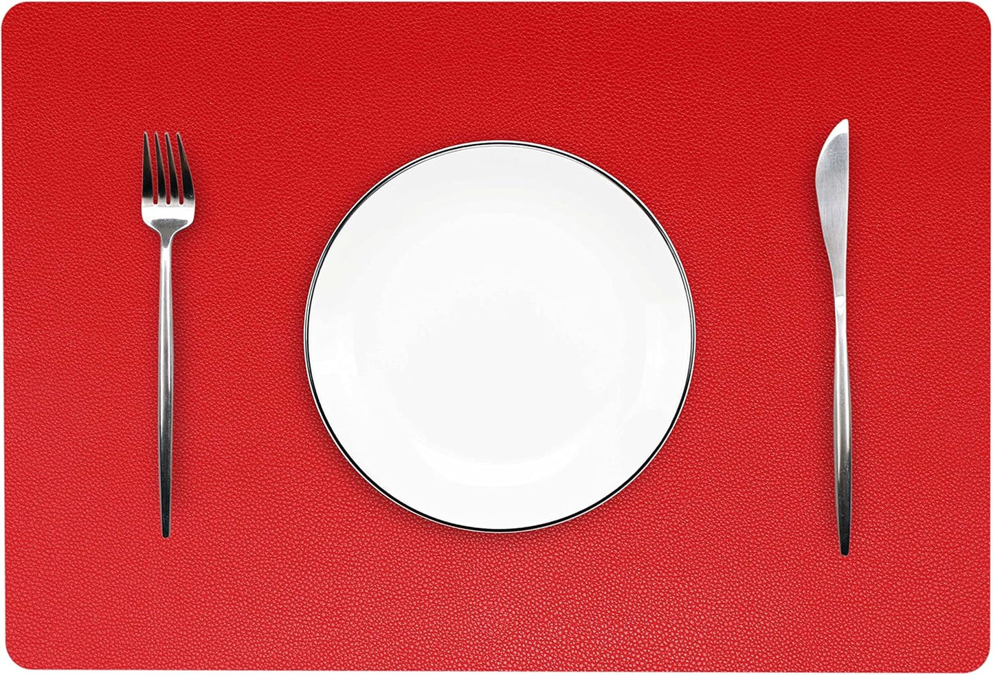 Jovono Wipeable Leather Table Mats, Waterproof Heat-Resistant, Easy to Clean, Set of 6, Red