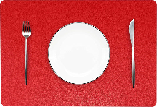 Jovono Wipeable Leather Table Mats, Waterproof Heat-Resistant, Easy to Clean, Set of 6, Red