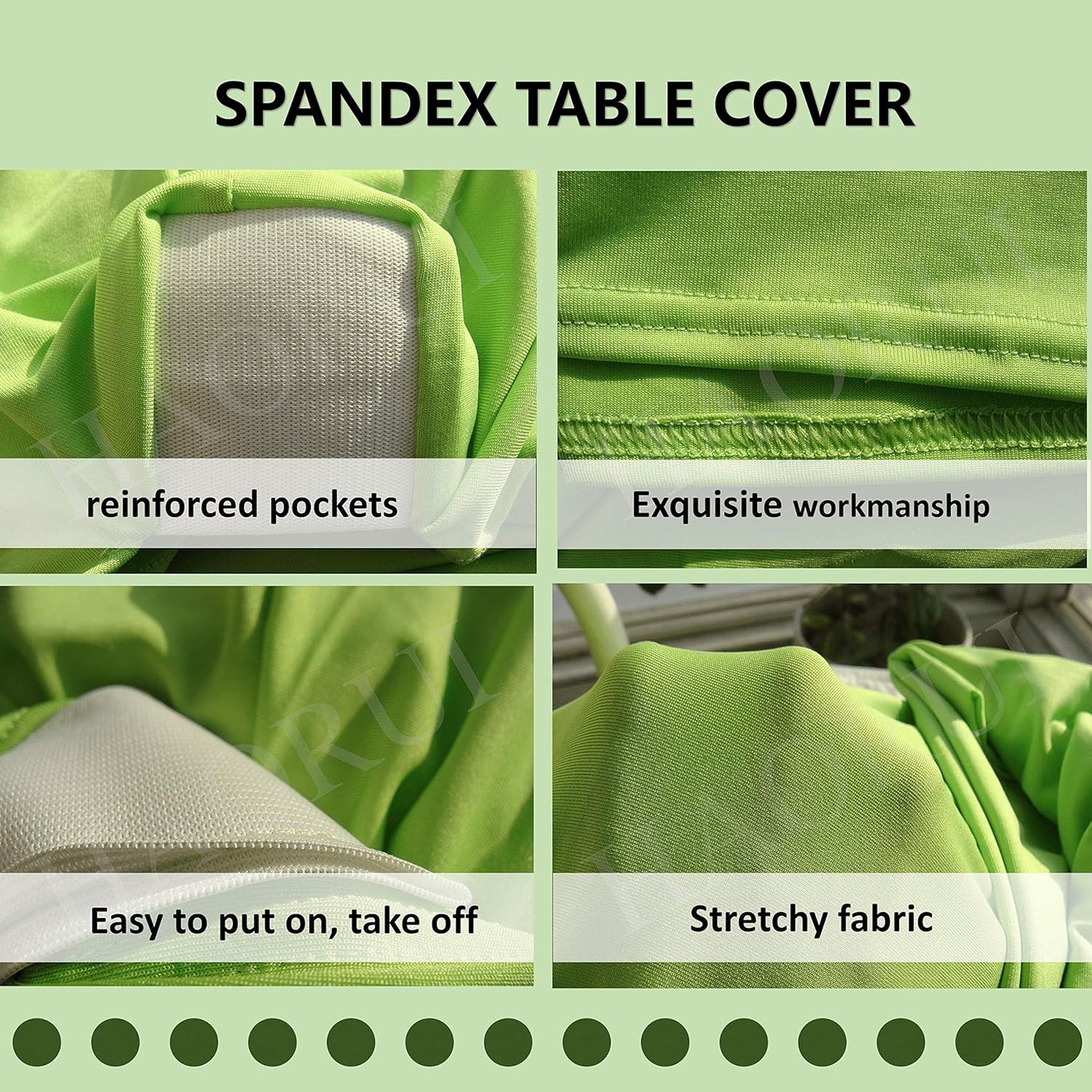HAORUI Fitted Spandex Tablecloth, Tight Rectangle Wrinkle Resistant Table Clothes, Washable Stretch Rectangular Patio Table Cover for Banquets, Weddings, Parties, Kitchen (6 ft, Apple Green)