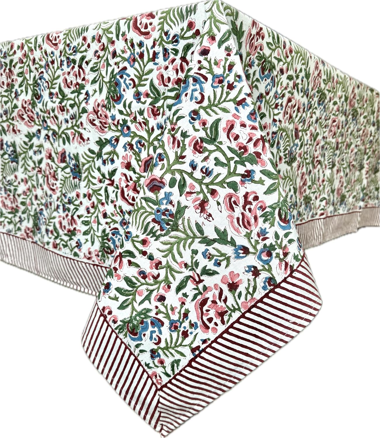 ATOSII Ambrosia 100% Cotton Rectangle Summer Tablecloth, Block Print Floral Table Cloth Linen for Kitchen Dining Parties Wedding Outdoors I Grand Millennial 60 X 90 Inches I 6 Seater I Memorial Day