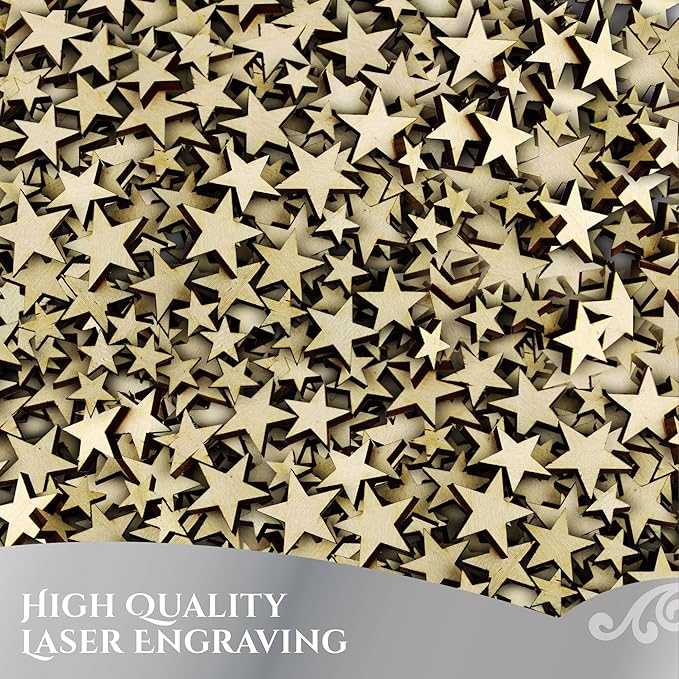 Confetti - Engraved Wood - Rustic Wooden Wedding Decor Party Table Scatter Decorations (Stars)