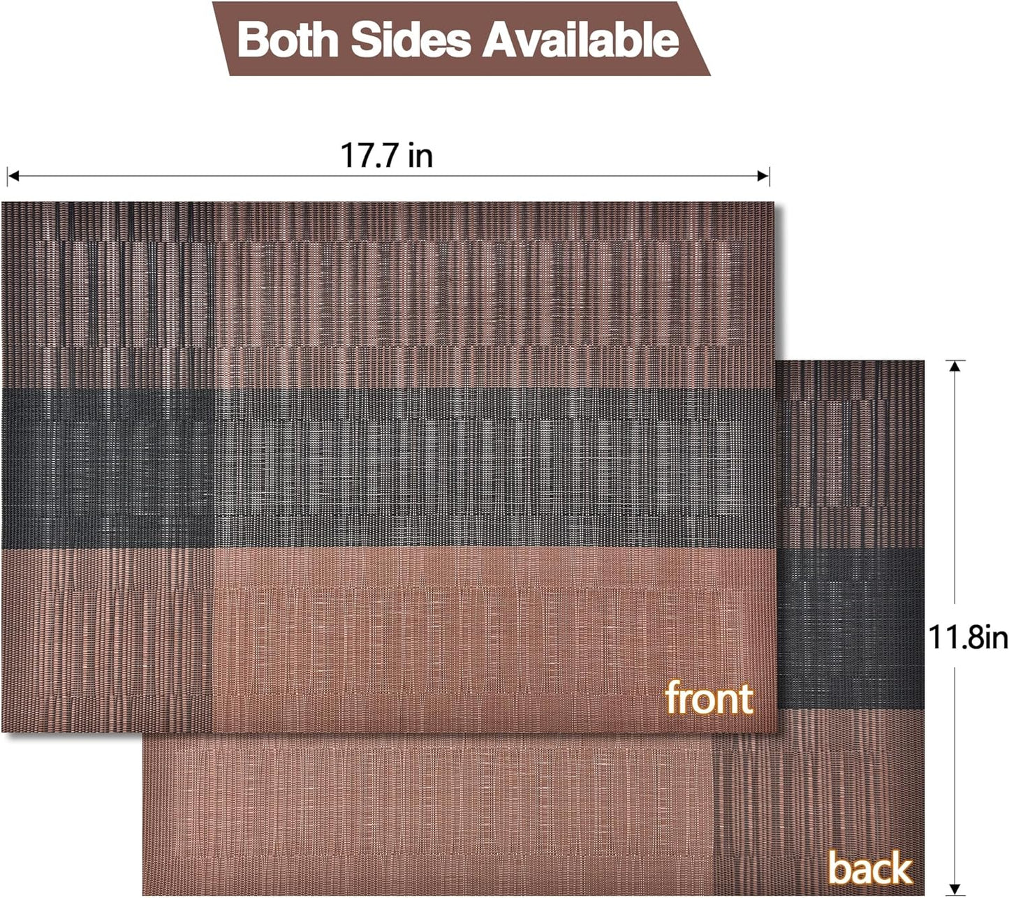 SLKQG Placemats Set of 8 - Easy Clean Modern Durable Washable Vinyl Place Mats - Heat Resistant Placemats for Kitchen Table - PVC Table Mats for Dining Table (Brown Black, 8)