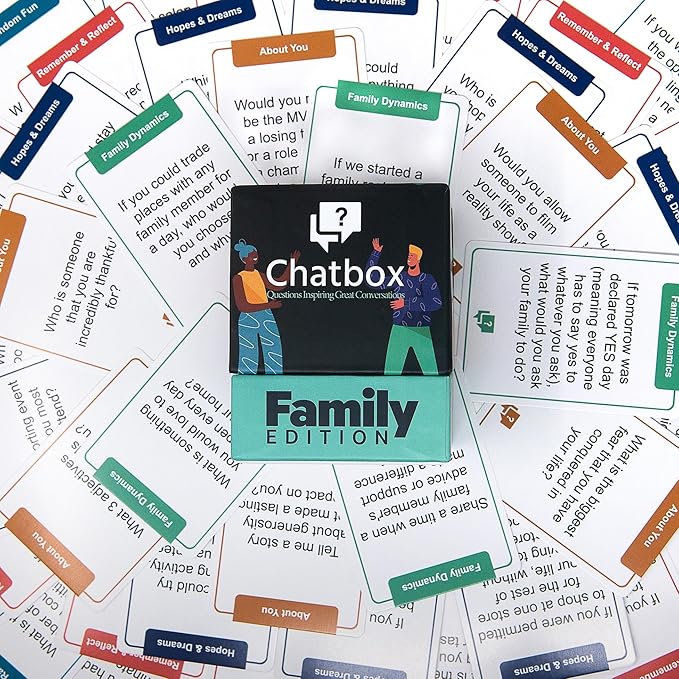 Chatbox 200 Conversation Starter Cards - Family Games for Kids and Adults - Fun Travel Games - Party Card Game - Conversation Cards - Couples Card Game for Game Night