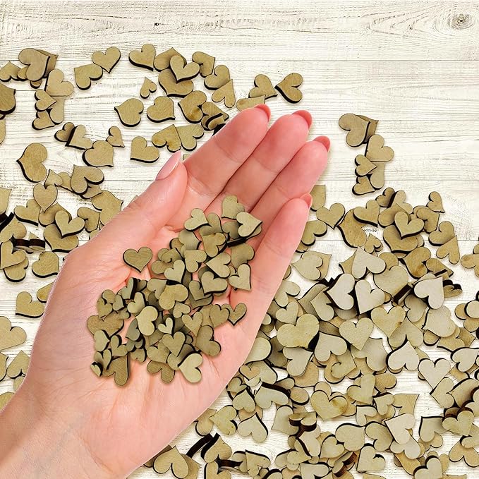 Confetti - Engraved Wood - Rustic Wooden Wedding Decor Party Table Scatter Decorations (Hearts)