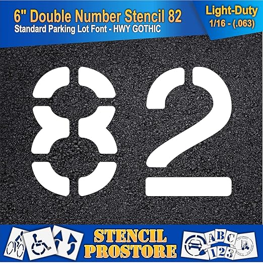 Pavement, Curb, and WheelStop Stencils - 6 inch Double Number Stencil - (82) - 6" x 9" x 1/16" (63 mil) - Light-Duty