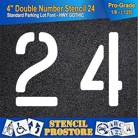 Pavement, Curb, and WheelStop Stencils - 4 inch Double Number Stencil - (24) - 4" x 5.5" x 1/8" (128 mil) - Pro-Grade