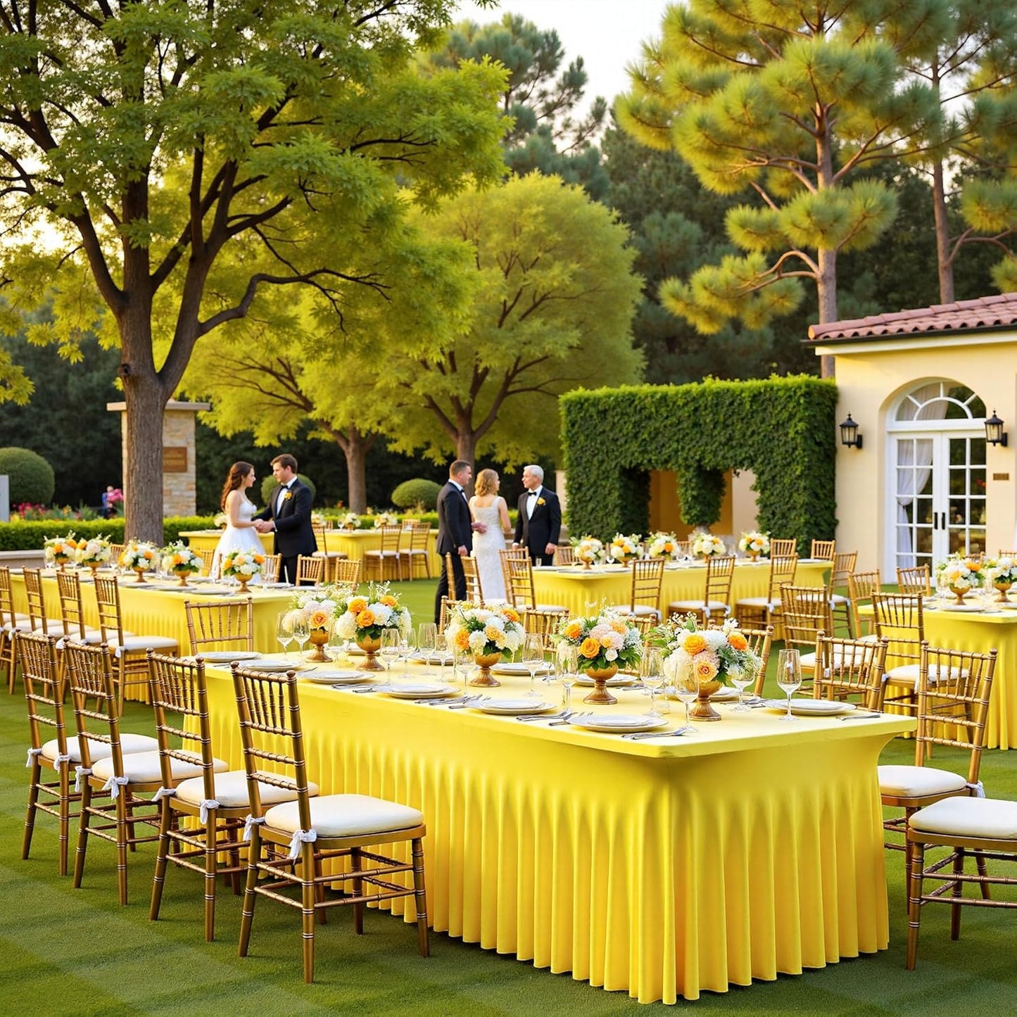 6 Pack Yellow Spandex Tablecloth for 6 Foot Rectangle Tables, Wrinkle Free Fitted Table Cloth Cover 6ft Yellow Stretchy Tablecloths with Skirt for Parties Weddings Birthday Banquet Baby Shower