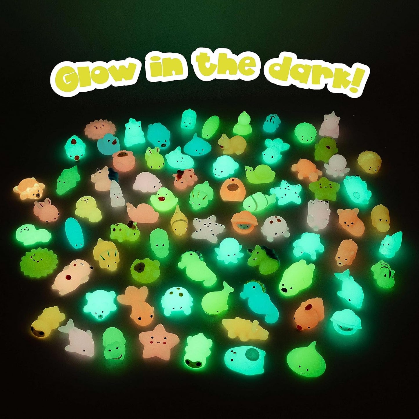BONNYCO Mochi Squishy Toys Bulk for Kids Party Favors Pack 80. Goodie Bags Stuffers for Kids with Glow in The Dark, Return Gifts Birthday Party. Squishy Fidget Toys, Pinata Stuffers Birthday Kawaii