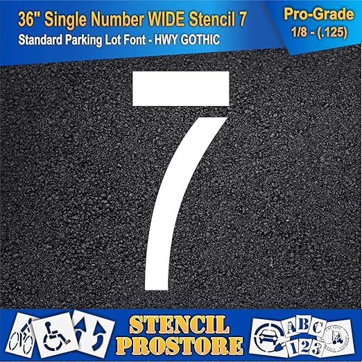 Pavement Stencils - 36 inch Single Number Stencil (Wide) - 7-36" x 16" x 1/8" (128 mil) - Pro-Grade