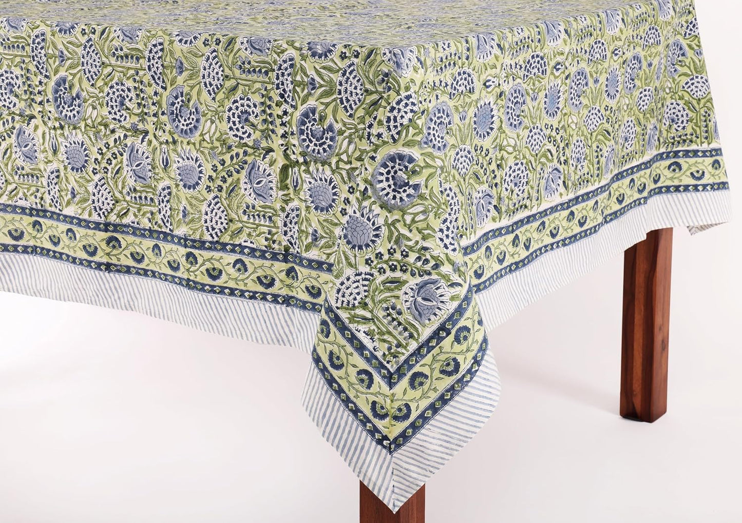 ATOSII Amara 100% Cotton Fall Tablecloth, Handblock Floral Print Rectangle Linen for Kitchen Dining I Parties Wedding Christmas Outdoors Easter I Spring Summer 72 X 140 Inches I 12 Seater