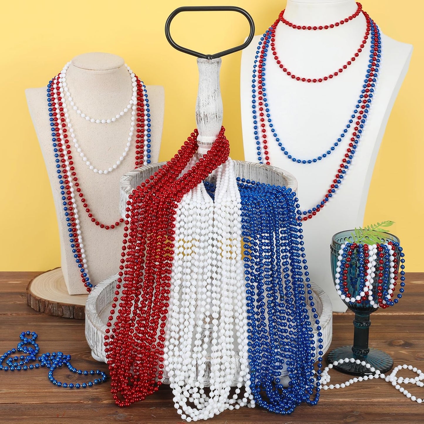 4th of July Accessories, 15PCS Patriotic Necklaces, Red White Blue, Unisex Adults, Classic Style, 33 Inch Chain, PVC Plastic, Perfect for 4th of July, Memorial Day, Veterans Day