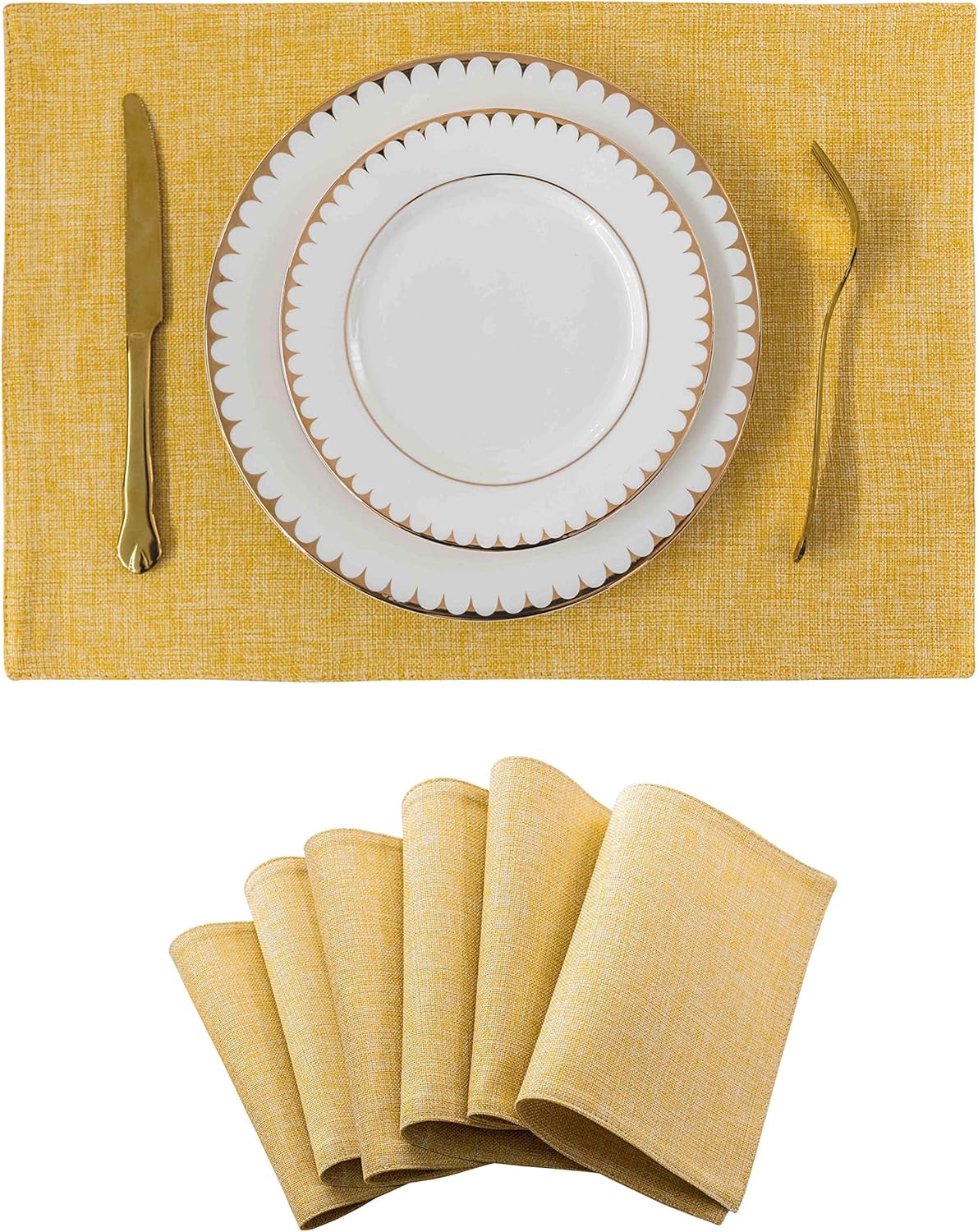Home Brilliant Dining Placemats Set of 6 Heat Resistant Dining Table Place Mats for Kitchen Table for Placemats Decoration for Dinner Fall Winter Decor, 13 x 19 inches, Yellow