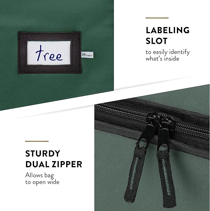 ZOBER 600D Oxford Fabric Large Christmas Tree Storage Bag - Fits 9 Ft Artificial Trees - Tear Proof Waterproof Christmas Tree Bag For Storage Box For Xmas - Strong, Durable Handles - Card Slot - Green
