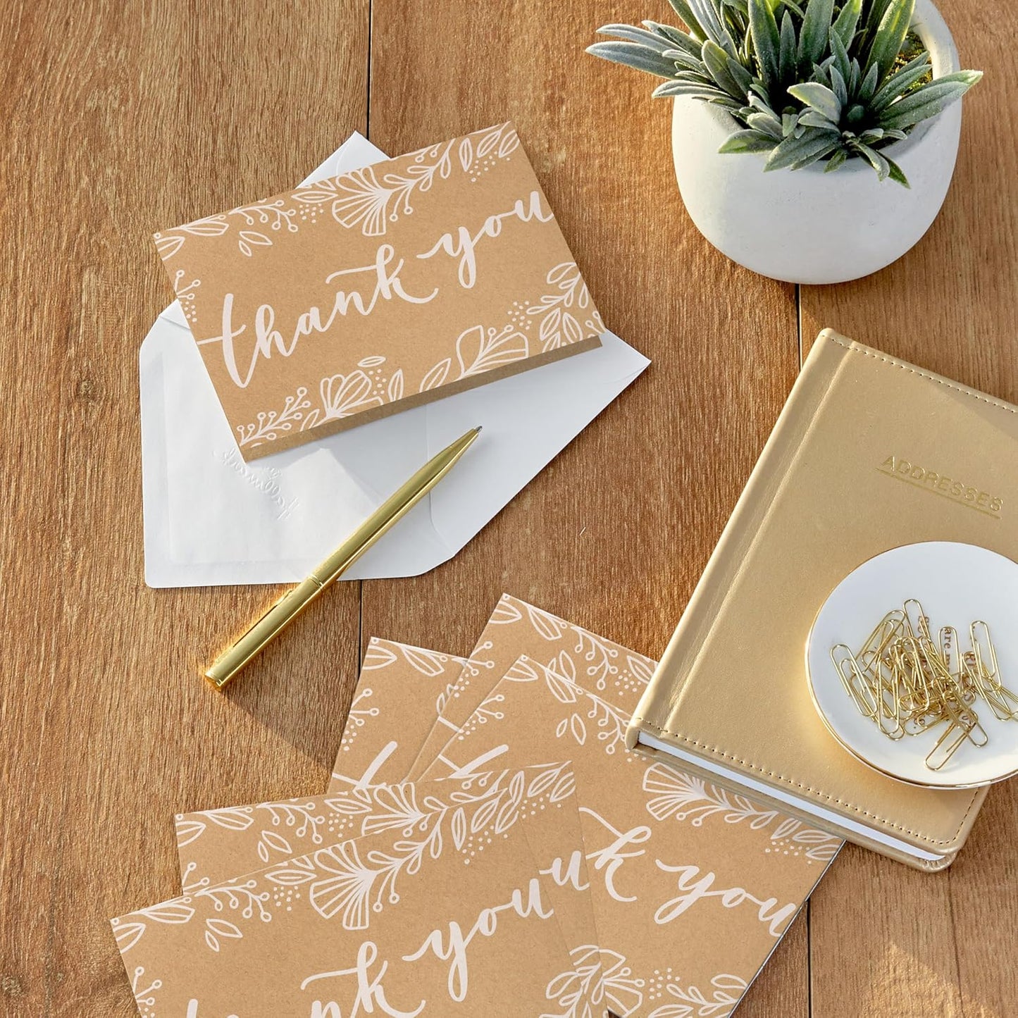Hallmark Bulk Kraft Thank You Notes (100 Blank Cards with Envelopes) for Weddings, Engagement Parties, Bridal Showers