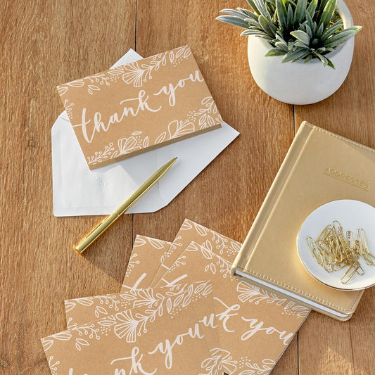 Hallmark Bulk Kraft Thank You Notes (100 Blank Cards with Envelopes) for Weddings, Engagement Parties, Bridal Showers