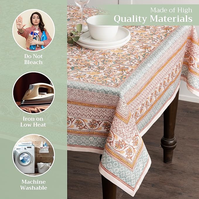 Maison d' Hermine Table Cloth Rectangle Table 100% Cotton 60 x 90 Inches Fall Tablecloth Reusable Everyday Use for Thanksgiving Christmas Decorations Dining Farmhouse Party (Nila)