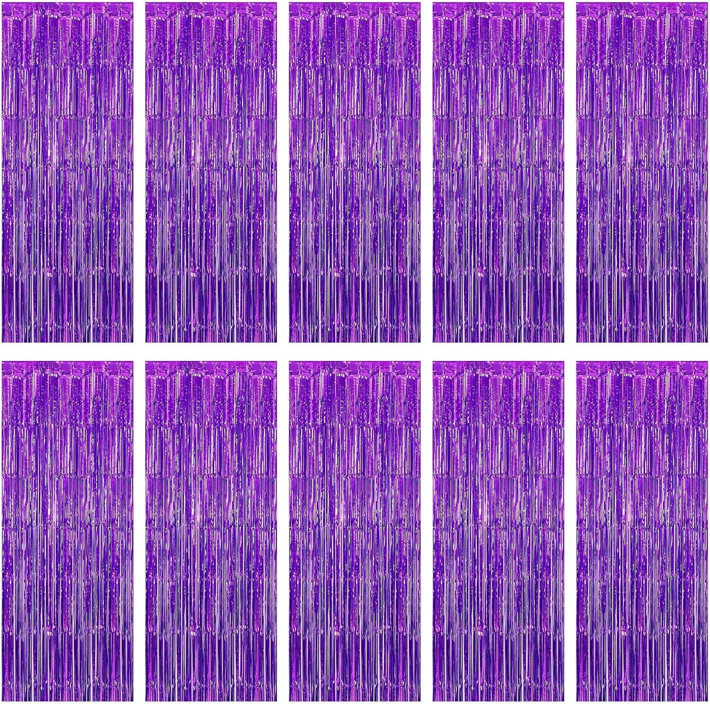 10 Pack Purple Foil Curtain Backdrop 3.2ft x 9.8ft Black Metallic Tinsel Foil Fringe Curtains Streamer Photo Booth Backdrop for Birthday Party Engagement Bachelorette Party Decorations (Purple)