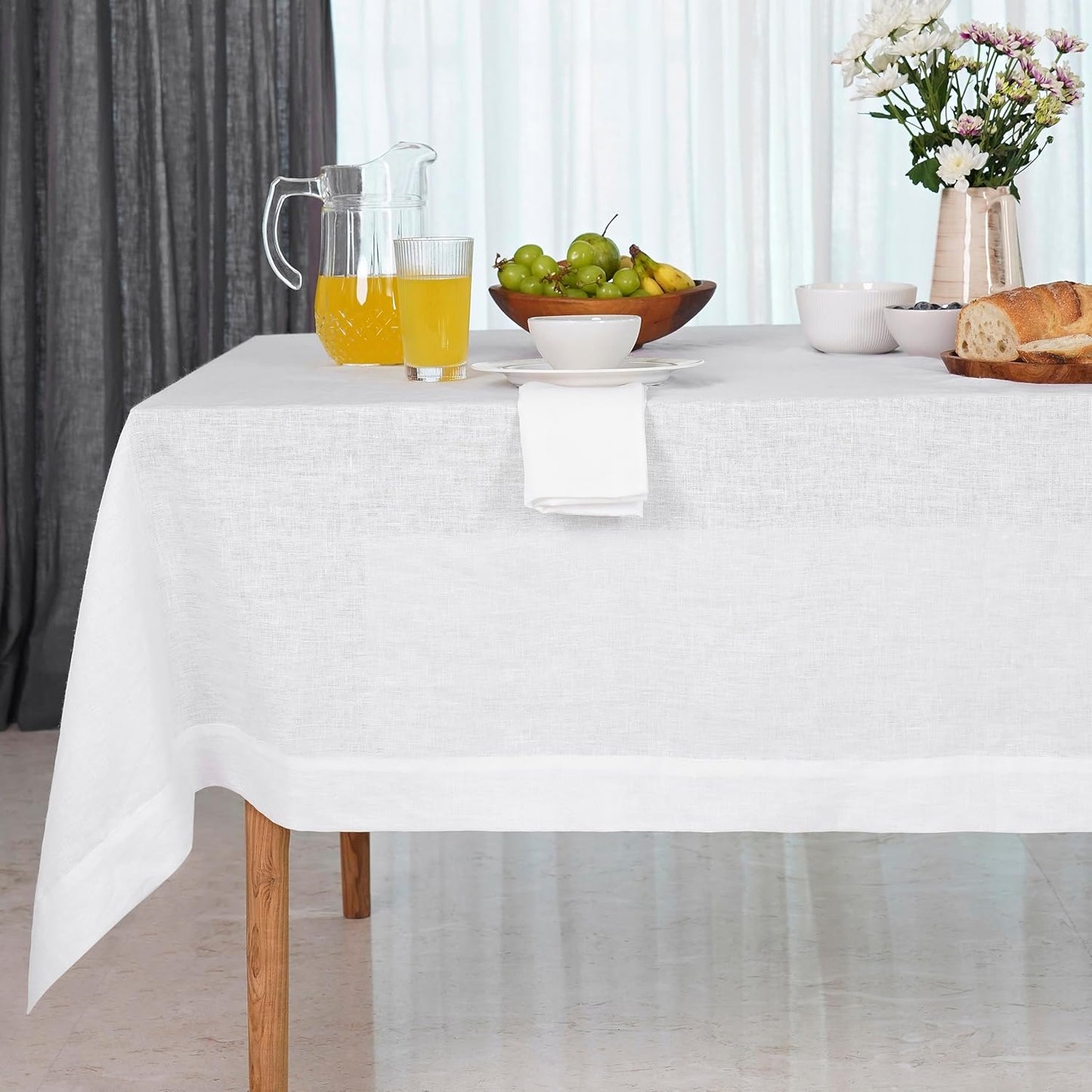 D'Moksha Homes Linen White Tablecloth 60 x 132 Inch - 100% Pure Linen Rectangular Tablecloth - Machine Washable Table Cloth for Fall, Autumn and Halloween