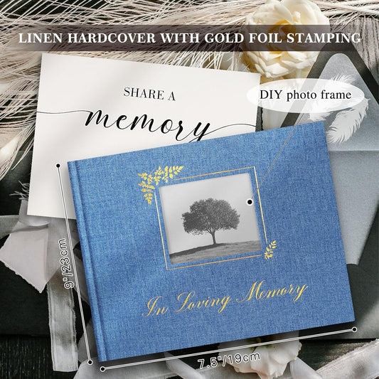Lanpn Funeral Guest Book for Memorial Service, in Loving Memory Book for Funeral with Table Sign, Funeral Favors Sign in Books with Open Window for Guests Celebration of Life Guest Book, Blue