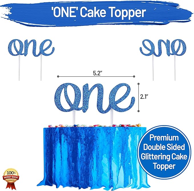 Baby 1st Birthday Boy Decorations with Crown - Baby Boy First Birthday Decorations High Chair Banner - Cake Smash Party Supplies - Happy Birthday ONE Burlap Banner, No.1 Gold and Blue Crown