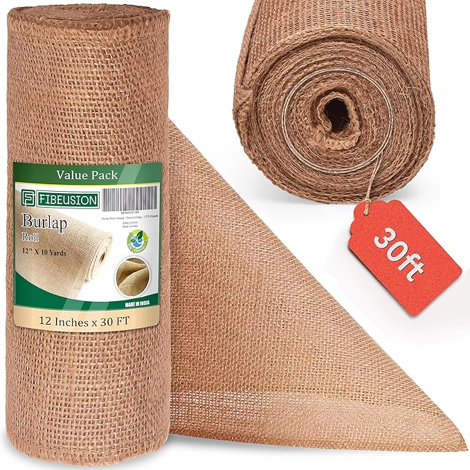 Burlap Table Runners 12 Inches x 30 FT - No-Fray Finished Edge Premium Natural Table Runner Burlap Roll – No Odor, Eco-Friendly Tablecloth Roll for Rustic Table Decor and Other DIY Crafts