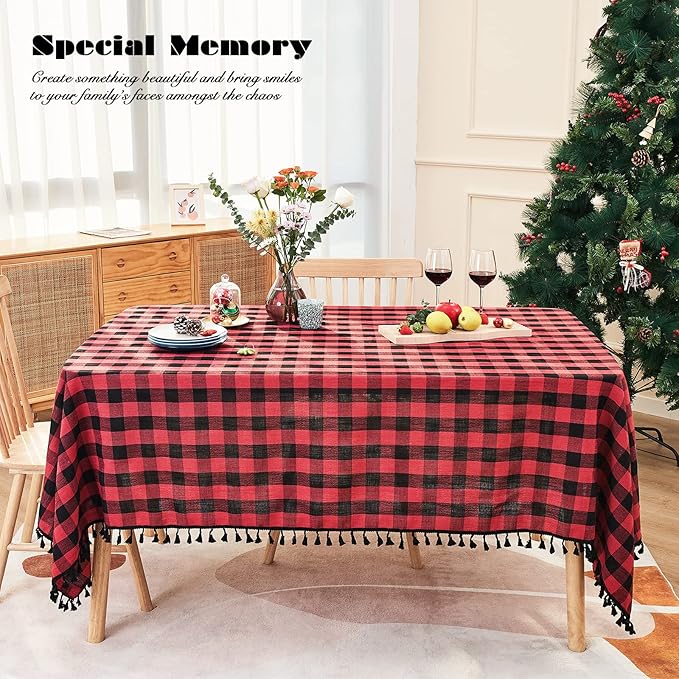 Buffalo Plaid Square Tablecloth-Cotton Gingham Table Cloth for Kitchen Restaurant Farmhouse Christmas Holiday Decor (55x55 Inch,Red and Black)