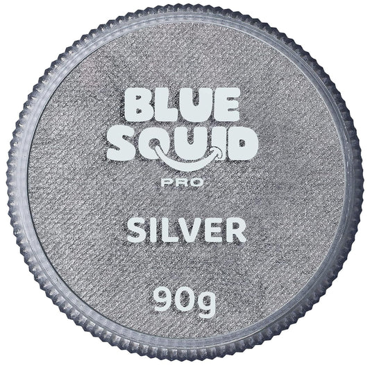 Blue Squid PRO Face Paint - Professional Water Based Single Cake Facepaint & Body Paints - SFX Makeup, Kids Adults Face Painting for Costume, Halloween, Cosplay - Metallic Silver 90g / 3oz