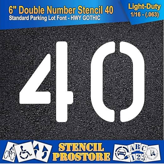 Pavement, Curb, and WheelStop Stencils - 6 inch Double Number Stencil - (40) - 6" x 9" x 1/16" (63 mil) - Light-Duty