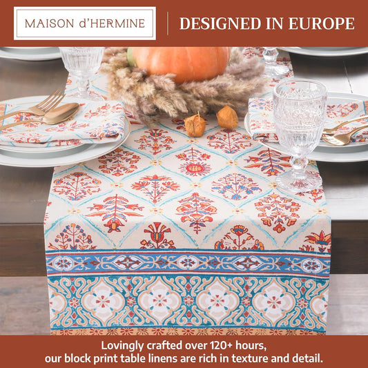 Maison d' Hermine Table Runner 100% Cotton Double Layer Table Runners 108 inches Long for Thanksgiving Christmas Decorations Home Kitchen Dining Party Wedding (Romane, 14.5" x 108")