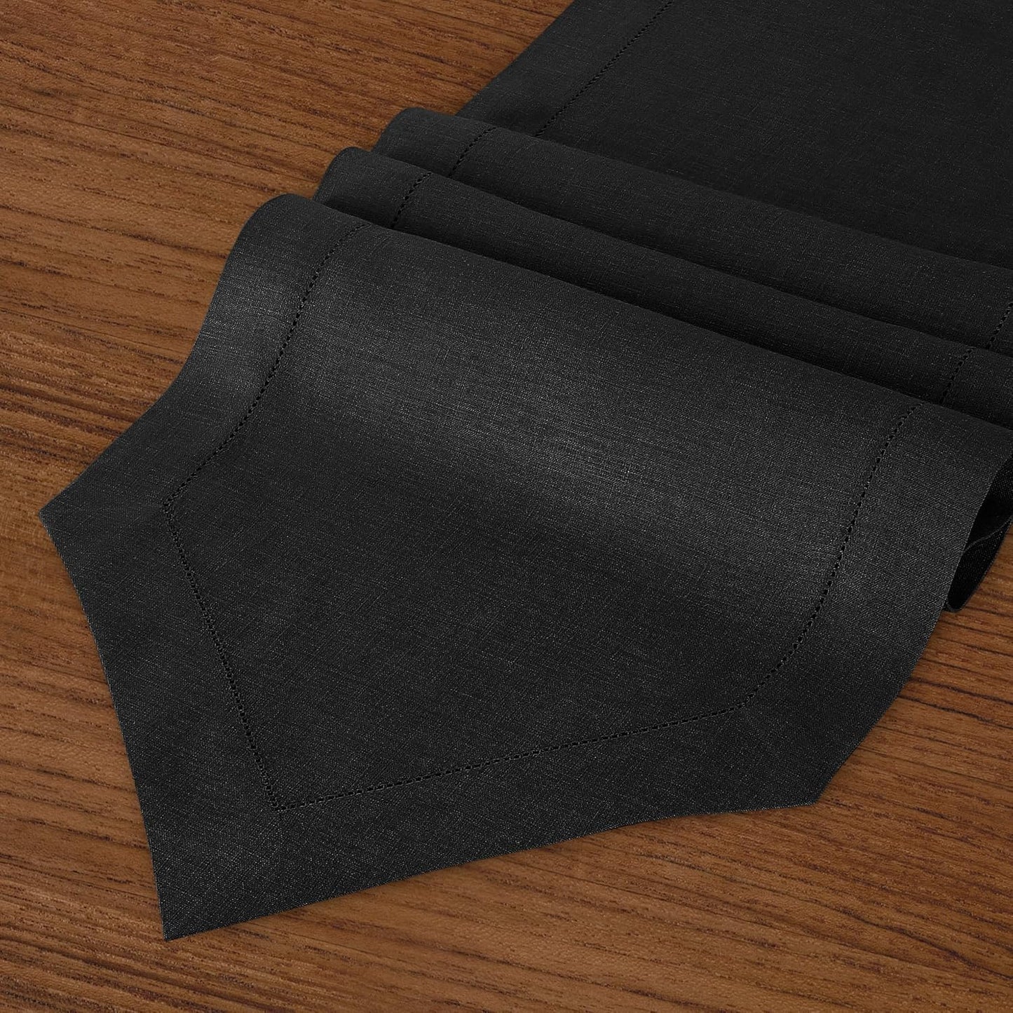 D'Moksha Homes Black Linen Table Runner 48 Inches Long - 100% Pure Linen Diamond Table Runner 14 x 48 Inch for Dining, Fall and Halloween - Machine Washable
