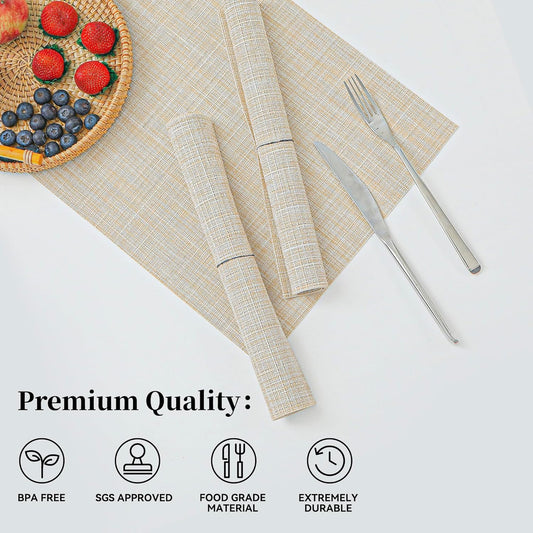 Leetaltree Beige Placemats Set of 20 - Heat Resistant Non-Slip Place mats for Dining Table, Washable Durable PVC Vinyl Woven Table Mats（Beige, 20）