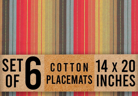 Urban Villa Placemats for Dining Table 100% CottonPlacemats 14''x20'' Over Sized Tablemats Set of 6 Placemats Multicolor Cuisine Stripes Tablemats for Family Dinners Wedding PartiesPlacemats