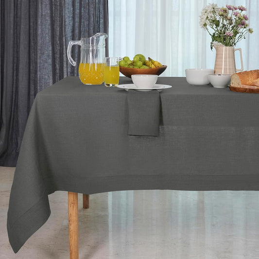 D'Moksha Homes Linen Tablecloth 60 x 90 Inch - 100% Pure Linen Charcoal Grey Tablecloth for Rectangle Tables - Machine Washable Table Cloth for Fall, Autumn and Halloween
