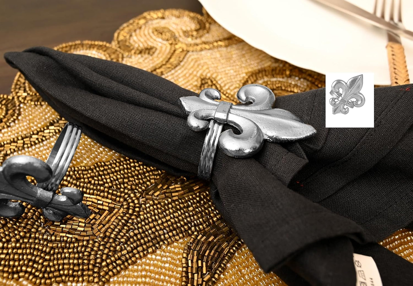 12 Piece Decorative Metal Napkin Rings - Elegant Antique Fleur-de-lis Napkin Rings for Weddings, Gatherings, Tabletop,Décor (Silver)- ALPHA Living HOME
