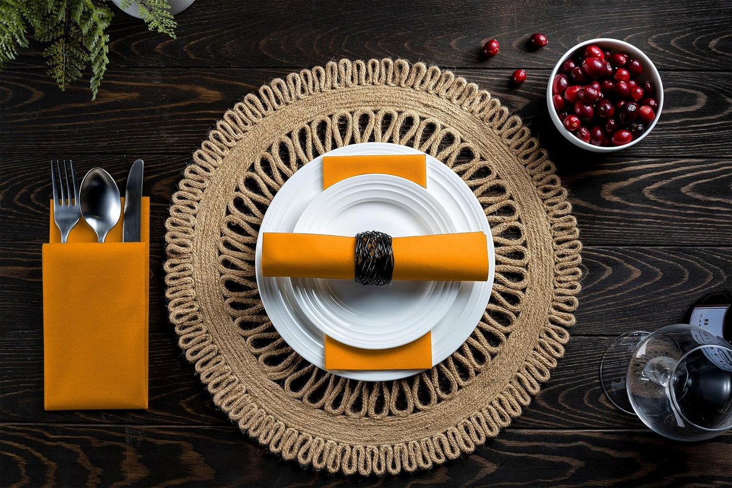 Linen-Feel Orange Paper Napkins - Decortive Cloth-Like Disposable Dinner Napkins - Soft And Absorbent Napkins for Thanksgiving, Party, Wedding, Bathroom Or Any Occasion. (Pack of 100)