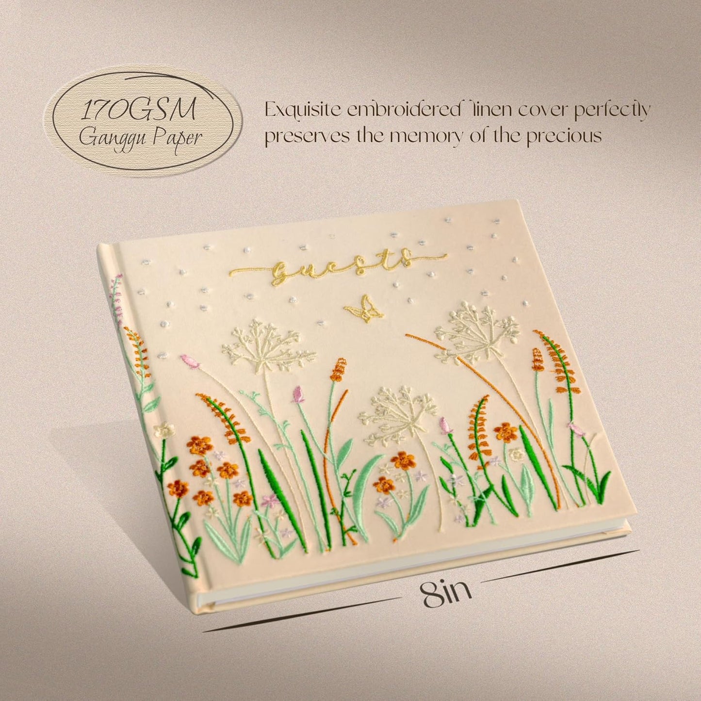 Embroidered Wedding Guest Book—The Perfect Polaroid Guest Book for Wedding Receptions, Birthdays, Baby Showers, and Special Events with 3 Photo corner stickers+ 3 DIY pens+1 Diamond Pen (Yellow)