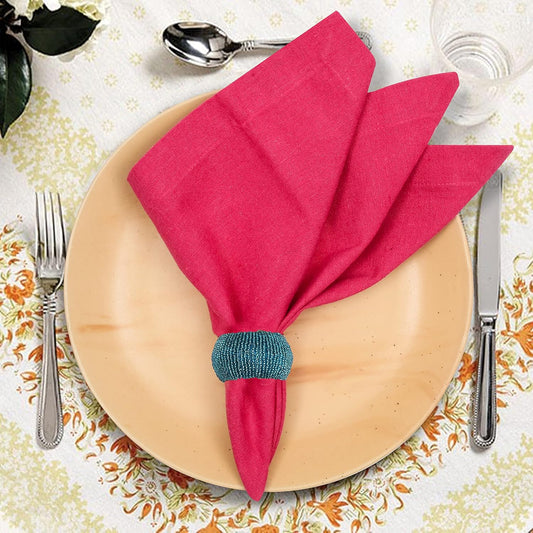 Goroly Home Beaded Napkin Rings Set of 4, Hand Made Round Beaded Napkin Rings for Christmas Thanksgiving Dinner Table Decor, Teal