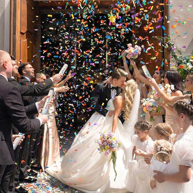 PrimePure Confetti Cannon Party Poppers - Biodegradable Multicolor Rectangular Confetti Poppers - 2 Pack - Party Cannon Shooters Gun for Wedding, Birthdays, Celebrations