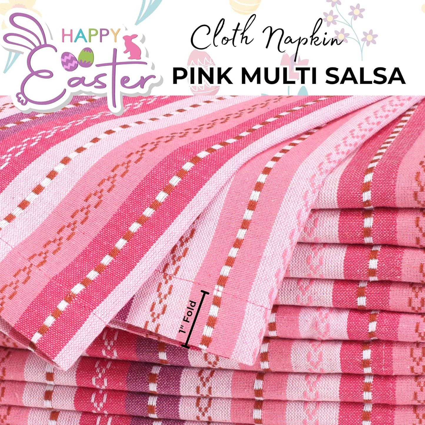 Homidate Cotton Cloth Dinner Napkins Set of 12 – 18x18 Pink Multi Salsa Stripe – Reusable Machine Washable Fabric Napkins for Weddings, Parties, Kitchen & Everyday Dining