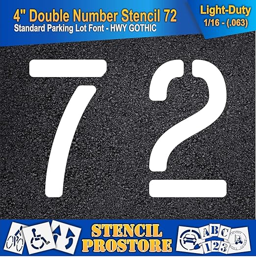 Pavement, Curb, and WheelStop Stencils - 4 inch Double Number Stencil - (72) - 4" x 5.5" x 1/16" (63 mil) - Light-Duty