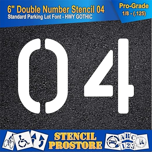 Pavement, Curb, and WheelStop Stencils - 6 inch Double Number Stencil - (04) - 6" x 9" x 1/8" (128 mil) - Pro-Grade