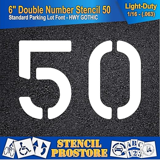 Pavement, Curb, and WheelStop Stencils - 6 inch Double Number Stencil - (50) - 6" x 9" x 1/16" (63 mil) - Light-Duty