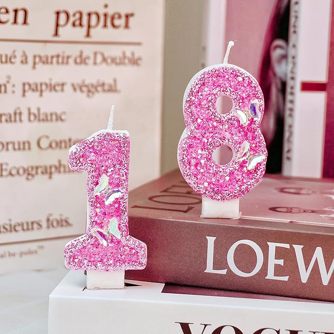 Saododku Birthday Candles, Number Candles for Birthday Cakes with Butterfly, Pink Birthday Candles Sparklers, 3.2" Cake Candles for Cake Topper Decoration, Party/Festival Celebration(Number 0)
