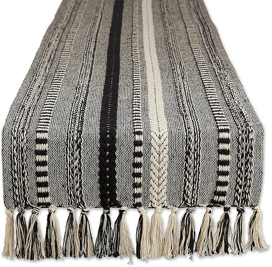 DII Farmhouse Braided Stripe Table Runner Collection, 15x108 (15x113, Fringe Included), Black