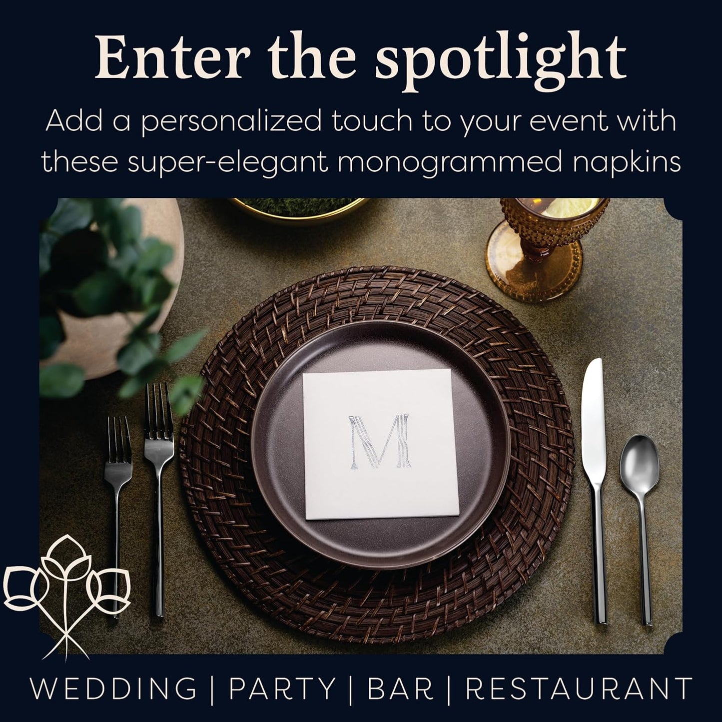 100 Pack Disposable Monogrammed Cocktail Napkins, 5"x5" Linen-Feel Silver Foil Letter J Paper Napkins, Initial White Beverage Napkins For Wedding, Party, Bar Or Holiday