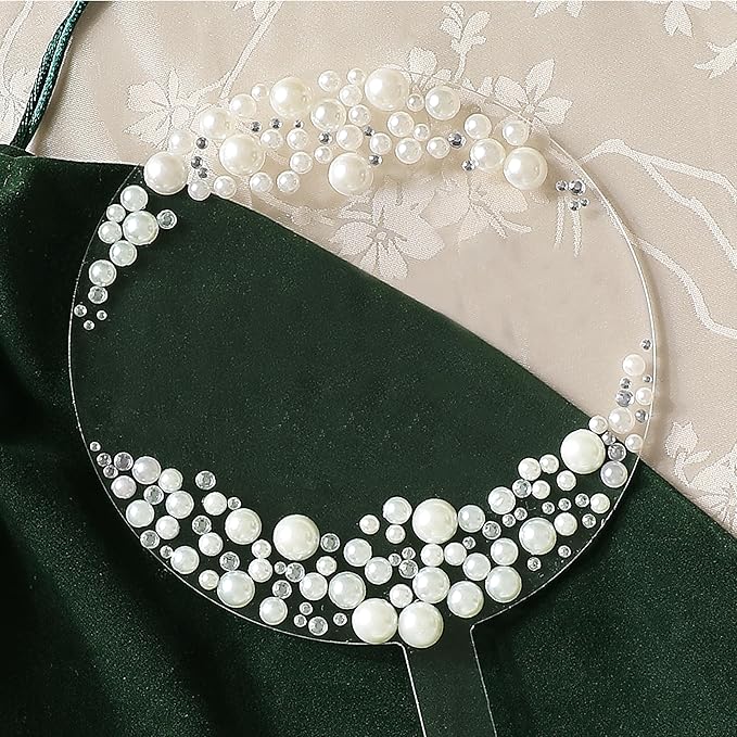 Coucoland Personalized Cake Topper - Round Acrylic Decor for Wedding Birthday with Rhinestones Pearls and Marker Pen (White)